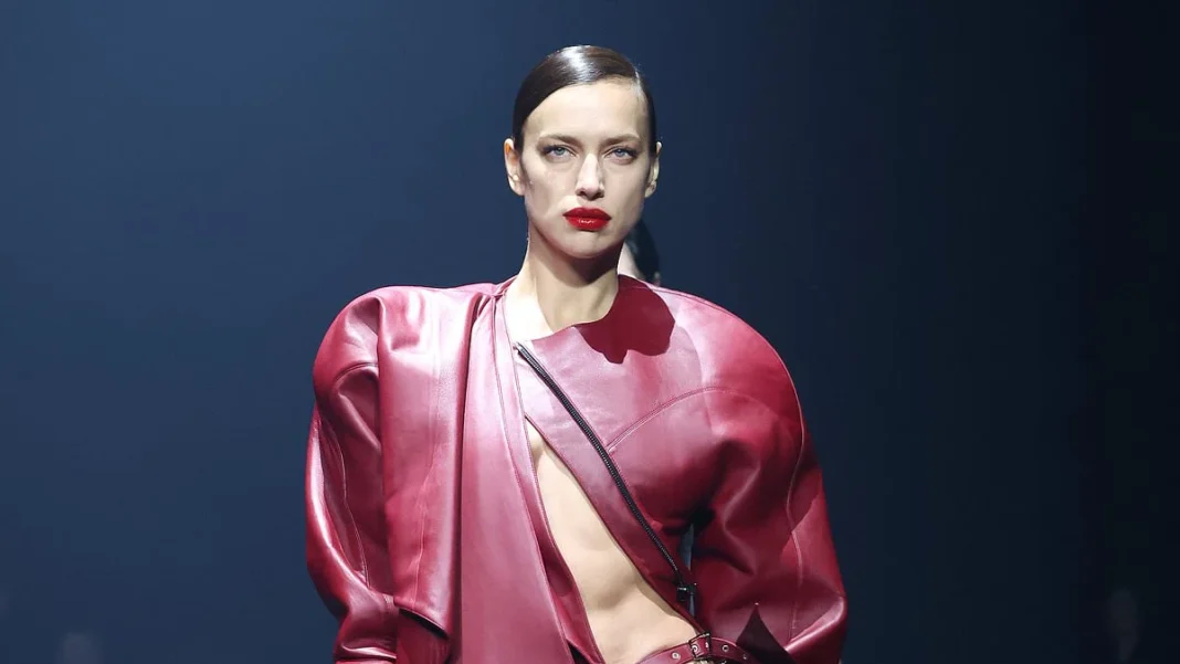 Irina Shayk Sets the Mugler Runway Ablaze in Daring Red Leather Ensemble